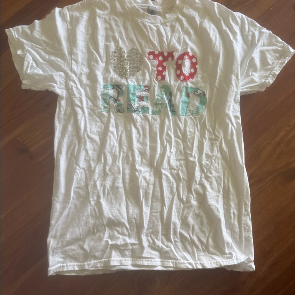 Gildan White Kids Short Sleeve Tee with Red and Blue Accents
